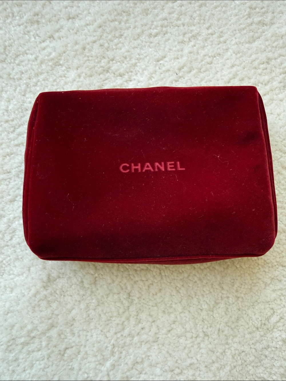 CHANEL Velvet Cosmetic Pouch - Deep Wine Red